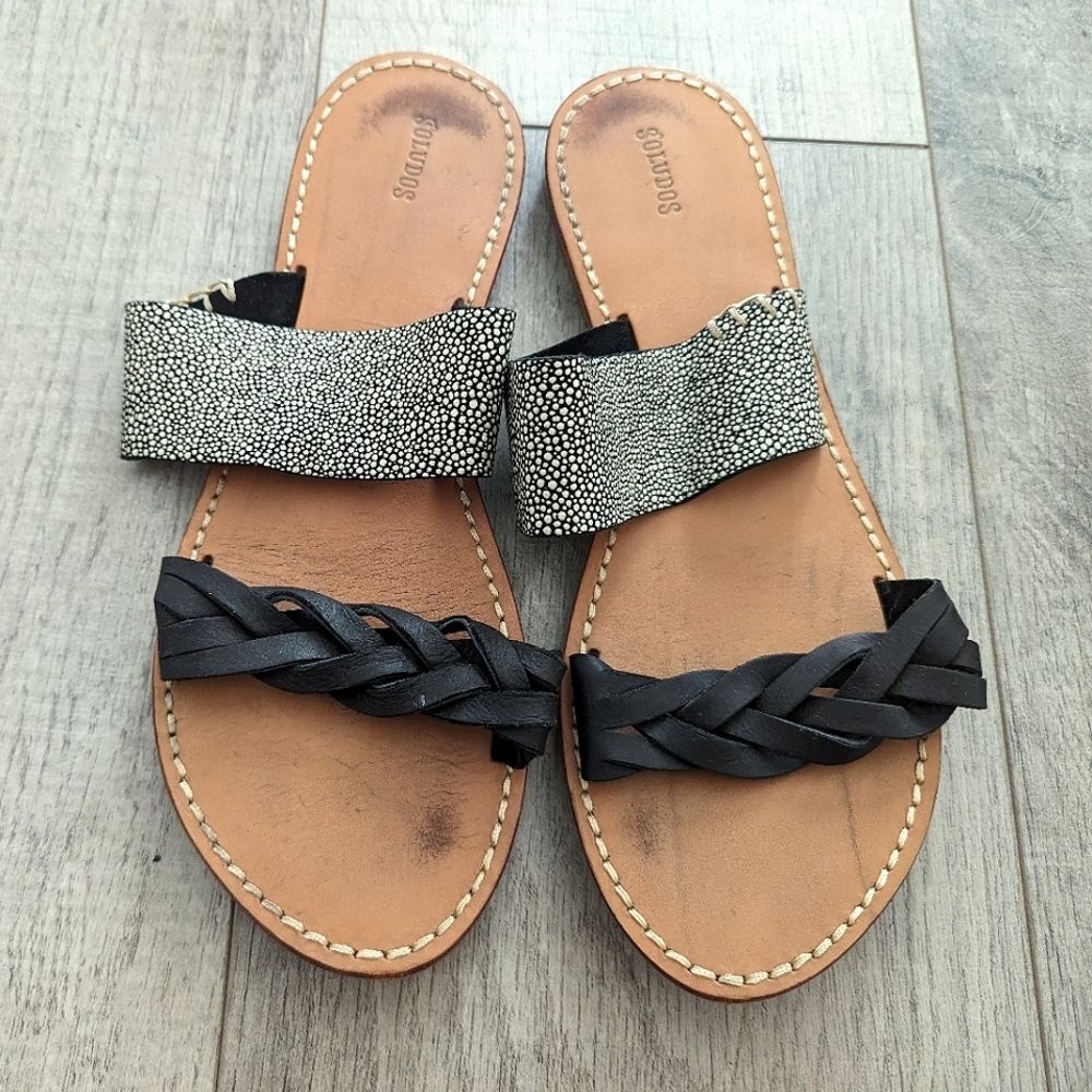 Soludos Braided Slide Sandal Size 10 Black and White leather